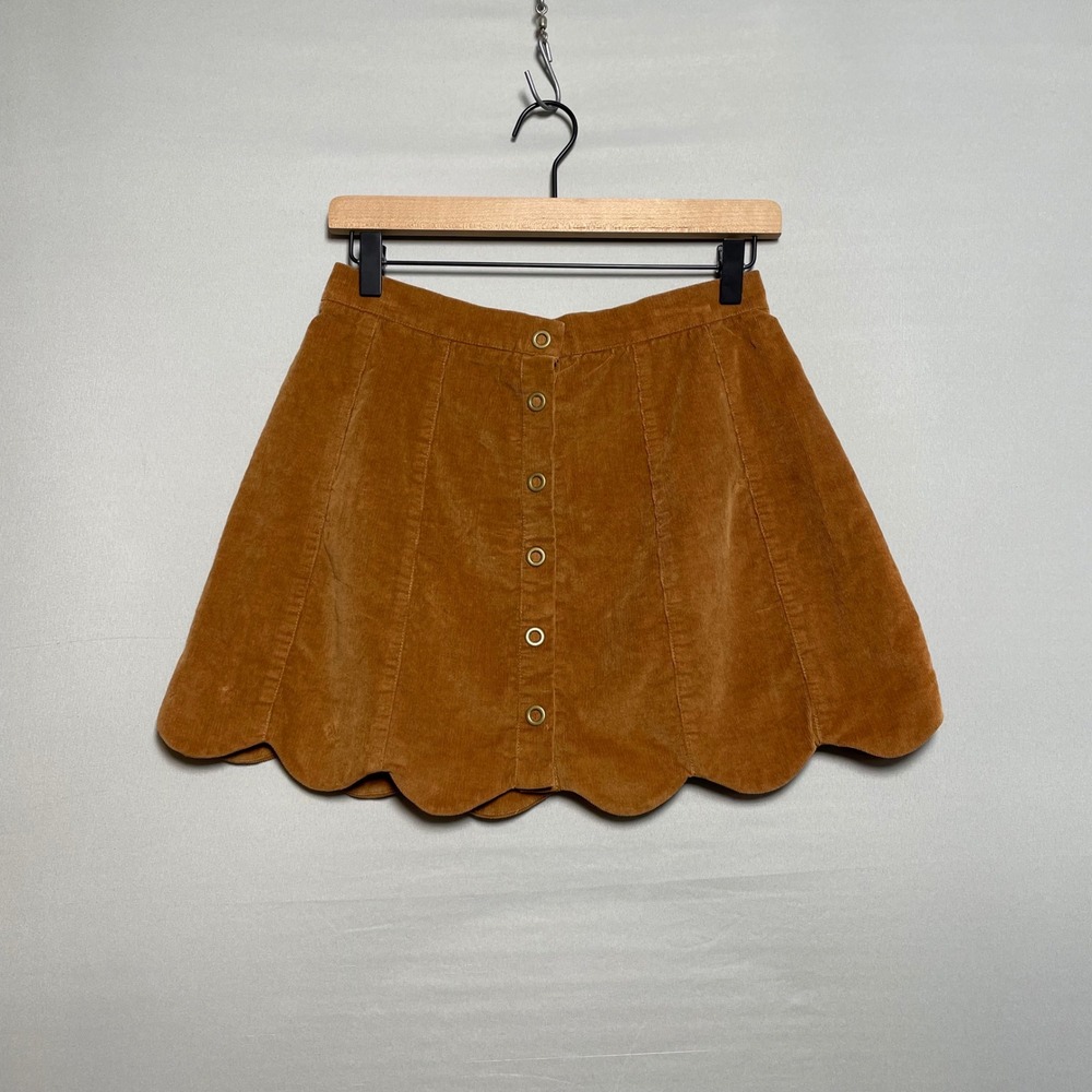 Kendall‎ + Kylie Brown Corduroy Scalloped Hem Button Front Mini Skirt Size S